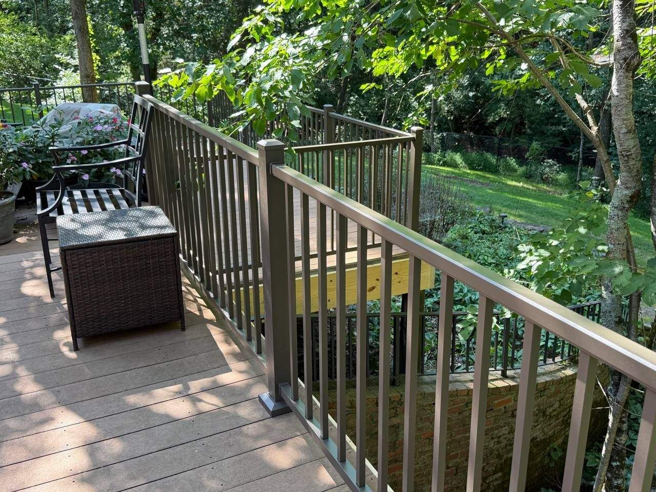 Black aluminum deck railing system professionally installed in Chattanooga, TN
